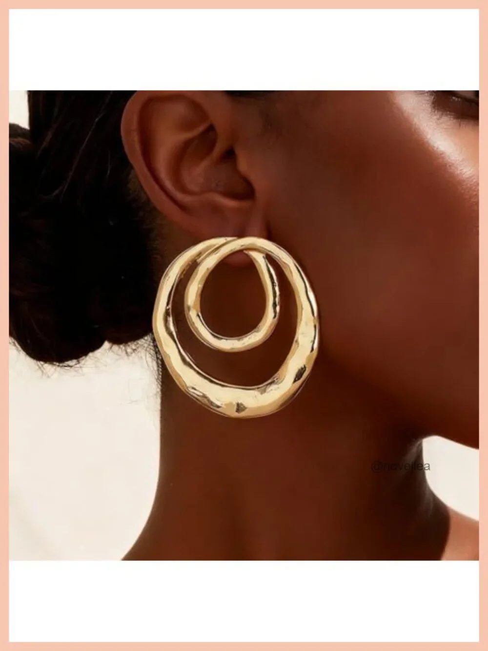 Hammered Geometric Double Hoop Dangle Earrings Gold Silver Leopard Print